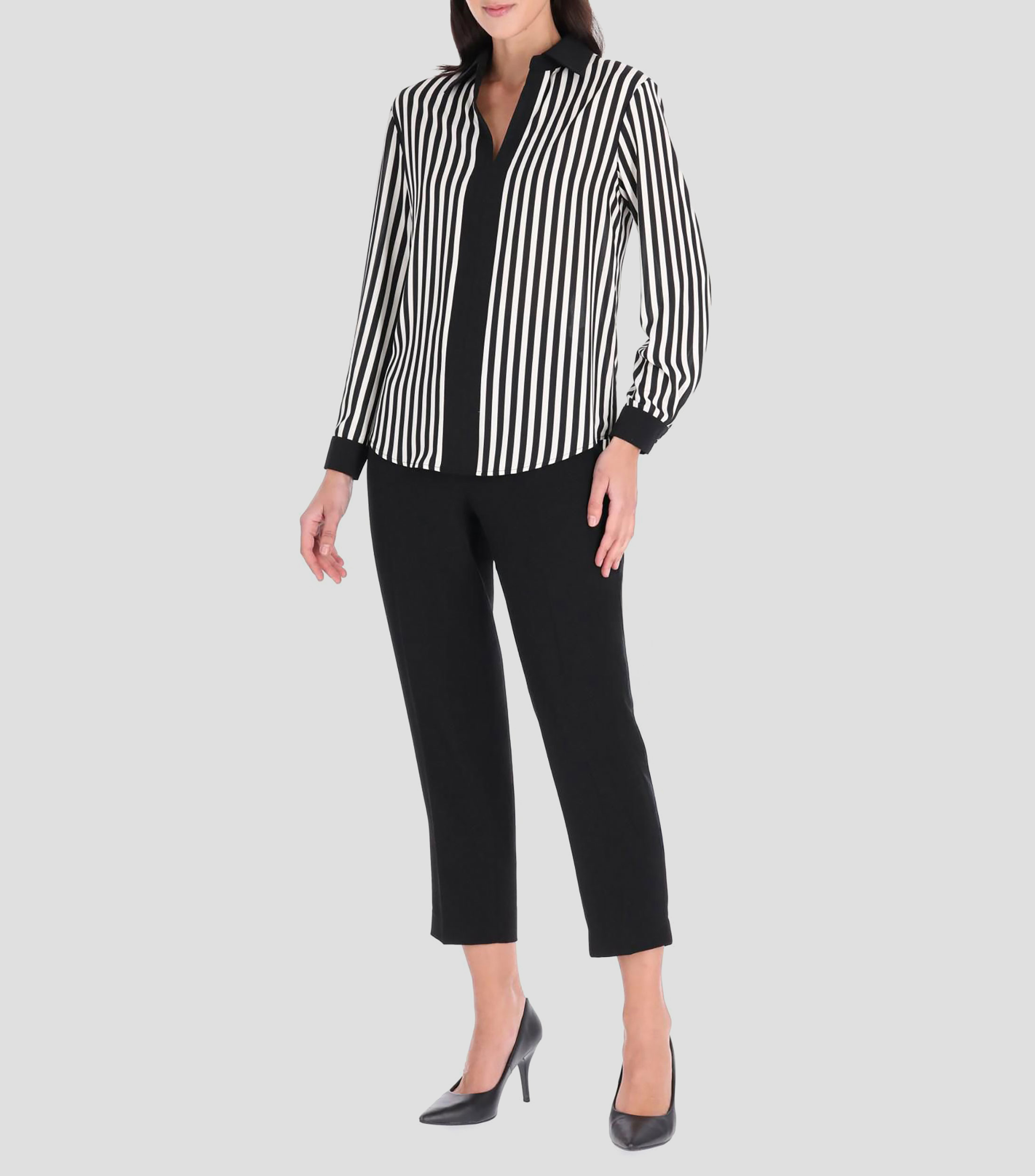 Blusa a rayas manga larga Línea Petite Mujer